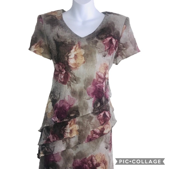 EUC S.L Fashions TIERED MAXI Green Floral Dress 6P - Picture 4 of 8